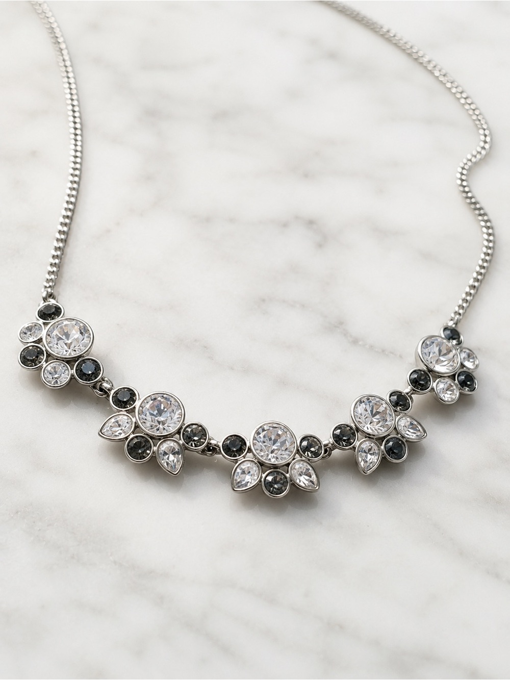 Givenchy Silver-Tone Crystal Floral Necklace in Clear and Black